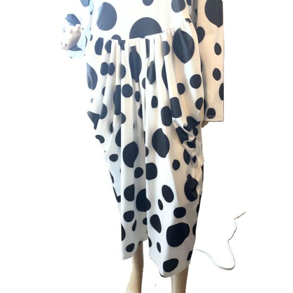 Buxom Curvy White With Black Polka Dot Pattern Long Sleeves Midi Dress Size 1X - Picture 3 of 16
